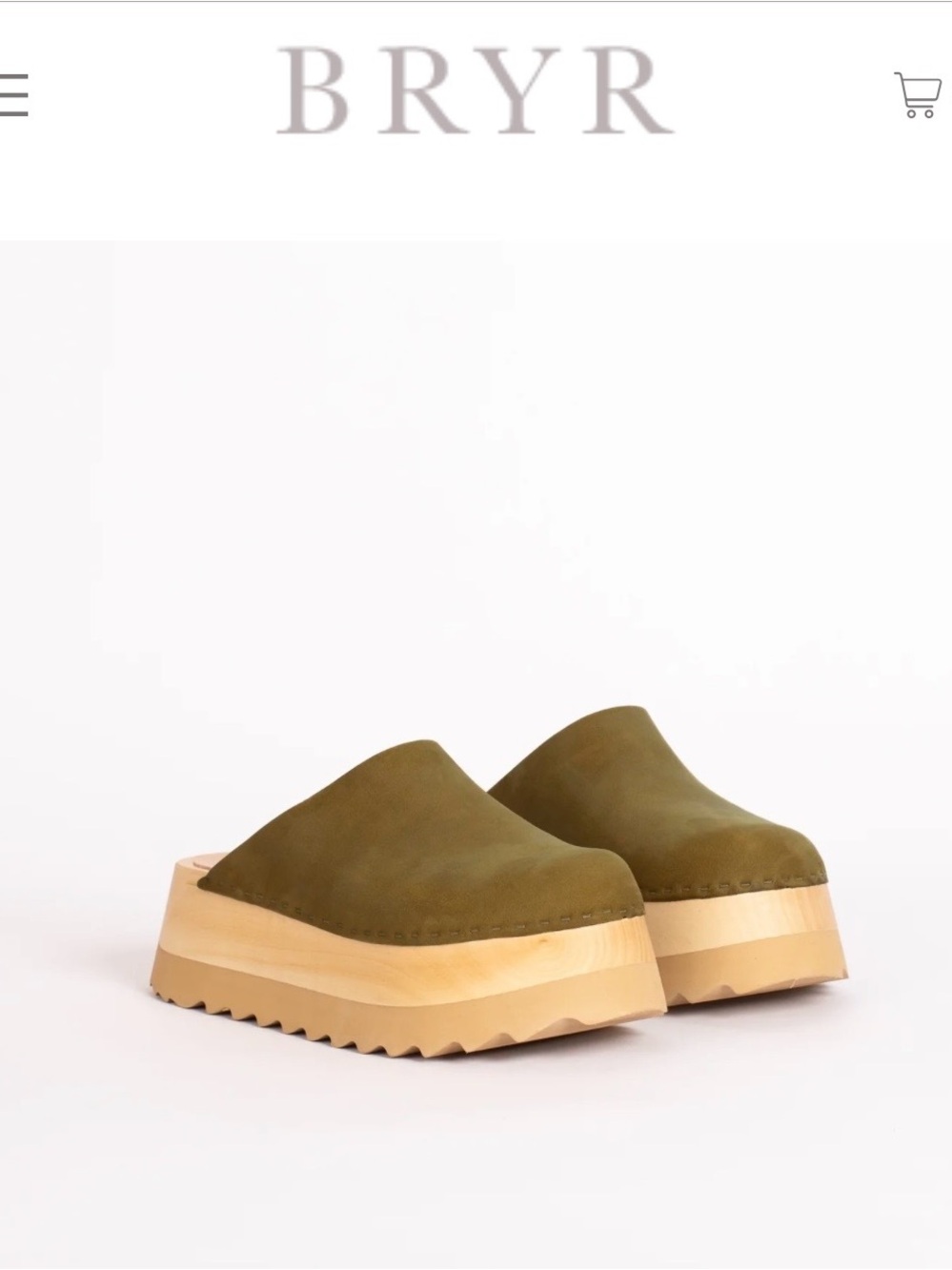 BRYR CHONK in Kelp Suede Platform Clog Mule with Wood Sole